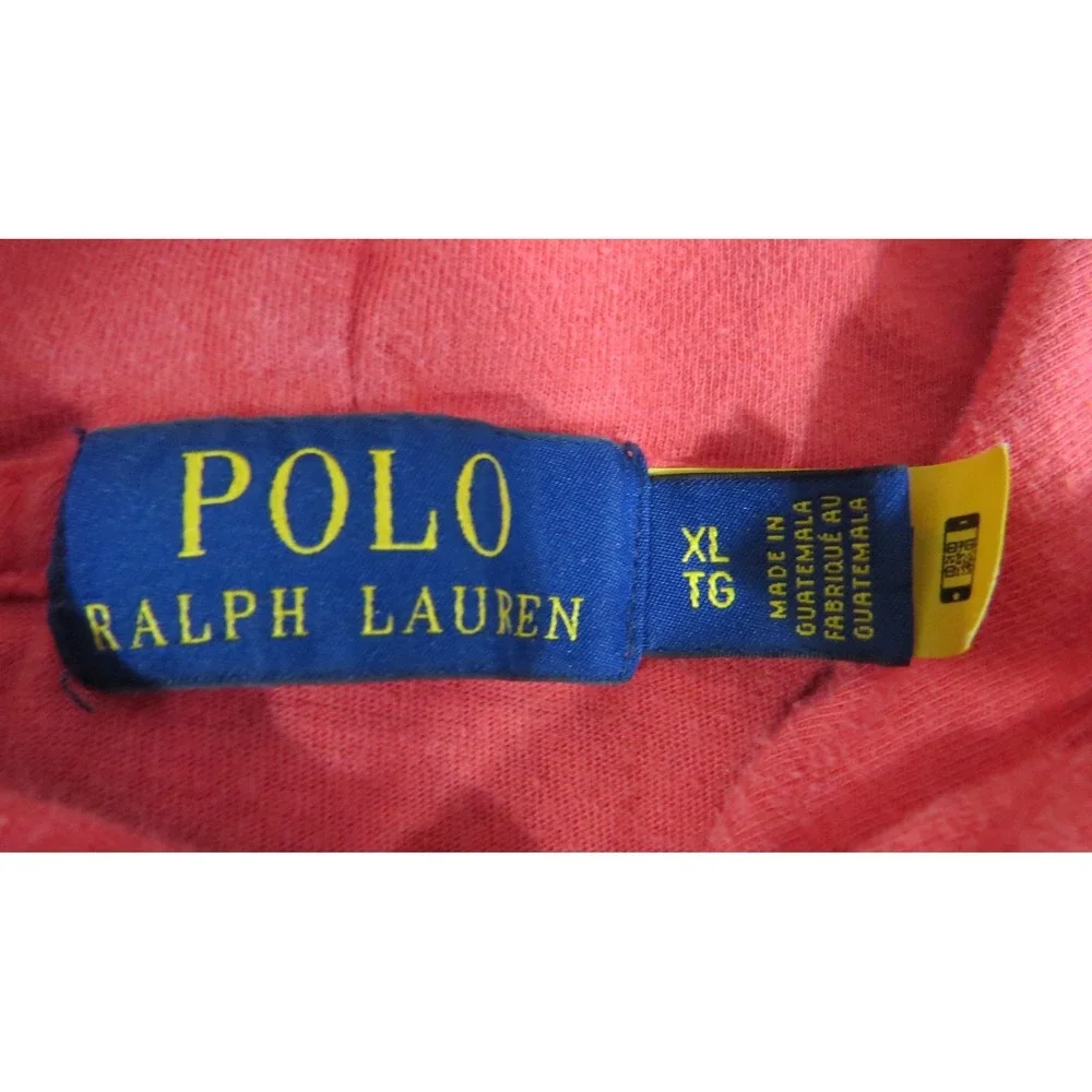 Polo Ralph Lauren RL Logo Hooded T Shirt XL Pink Long Sleeve Pony Cotton Men Top